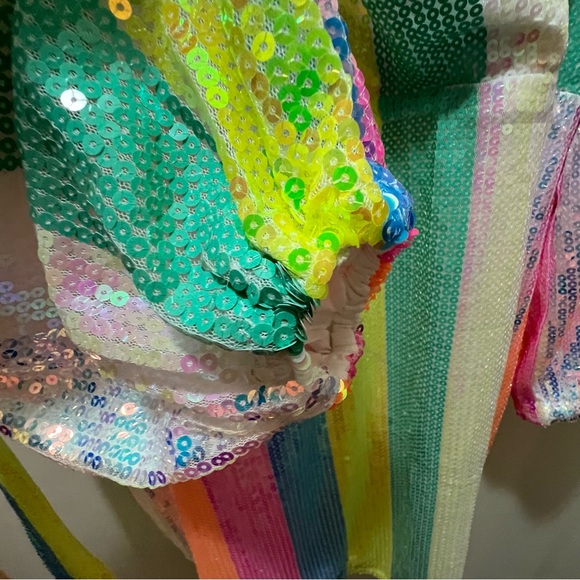 Ivy City Co Jagger Dress In Stripped  colorful rainbow Sequin Size L EUC - Picture 7 of 11